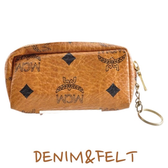 MCM Visetos Leather Brown Gold Logo Zip Coin Case/ Key Pouch | PRELOVED 🤎🤎 - Picture 2 of 7